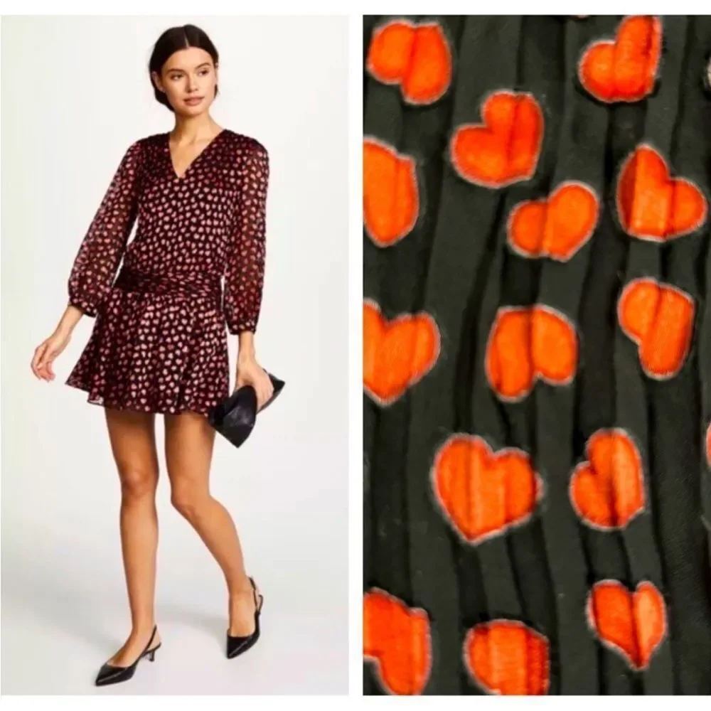 EUC Alice + Olivia Tessie black red pink heart drop waist dress 6 valentines
